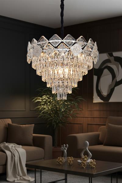 Emir Krom 60 cm Kristal Taşlı Modern Avize – Salon ve Oturma Odası