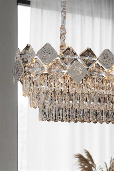 Emir Krom 90 cm Kristal Taşlı Modern Avize – Yemek Masası ve Salon