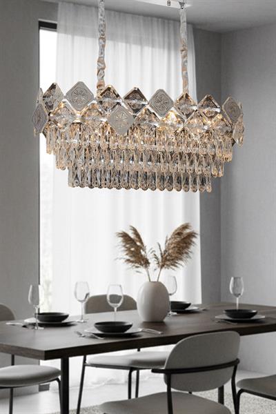 Ünal Aydınlatma | Emir Krom 90 cm Kristal Taşlı Modern Avize – Yemek Masası ve Salon
