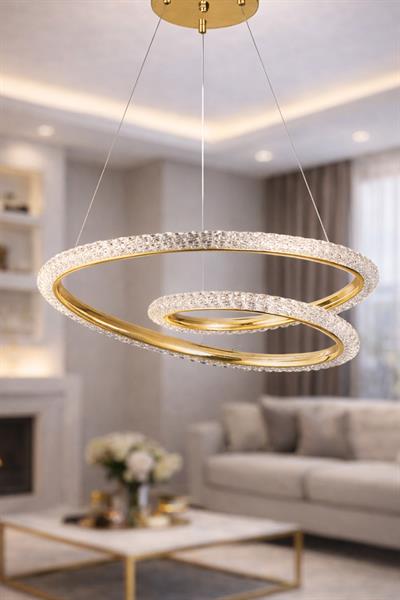 Hella Avize | 50 cm LED Kristal Detaylı Modern Halka Salon Avizesi