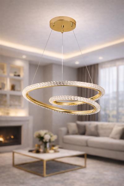 Hella Avize | 50 cm LED Kristal Detaylı Modern Halka Salon Avizesi