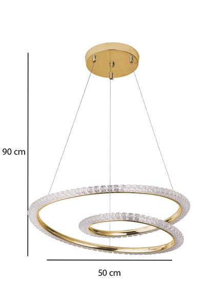 Hella Avize | 50 cm LED Kristal Detaylı Modern Halka Salon Avizesi