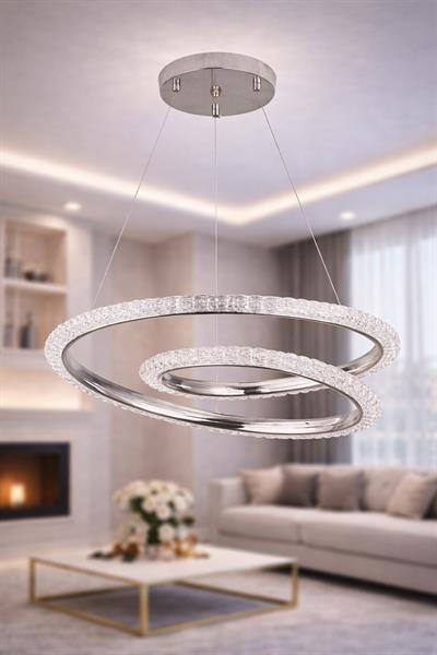 Hella Krom Avize | 50 cm LED Kristal Detaylı Modern Halka Salon Avizesi