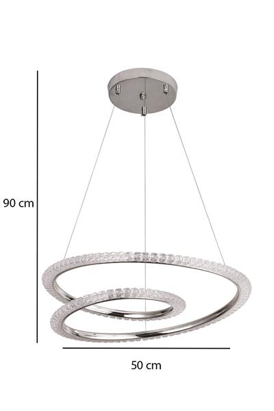 Hella Krom Avize | 50 cm LED Kristal Detaylı Modern Halka Salon Avizesi