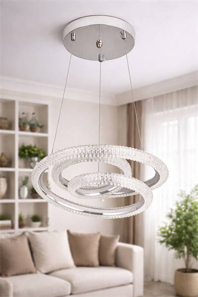 Lina Krom LED Sarkıt Avize – Modern Halka Tasarım