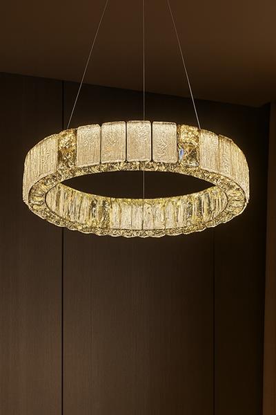 Liva 40 cm Kristal Taş Detaylı LED Avize – Salon & Oturma Odası