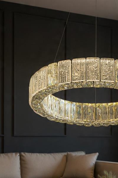 Liva 60 cm Kristal Taş Detaylı LED Avize – Salon & Oturma Odası
