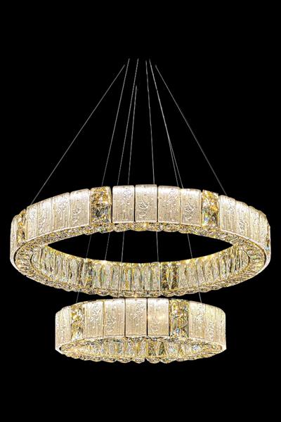 Liva 2li Sarkıt Avize 80 + 50 cm Kristal Taş Detaylı LED Avize - Oturma Odası & Salon