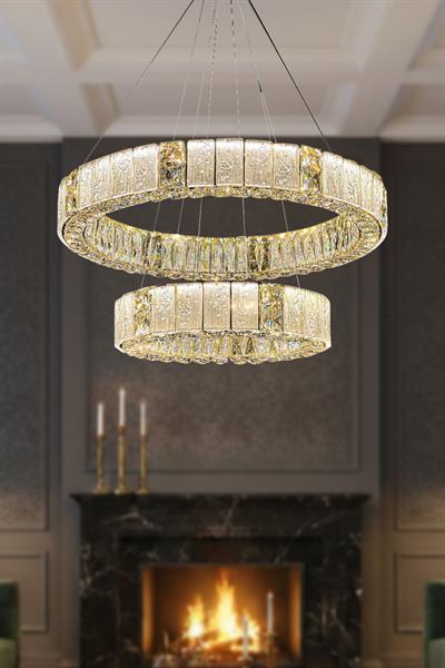 Liva 2li Sarkıt Avize 80 + 50 cm Kristal Taş Detaylı LED Avize - Oturma Odası & Salon