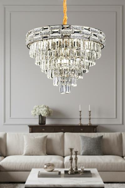 Suyolu Krom 50 cm Kristal Taşlı Modern Avize – Salon ve Oturma Odası