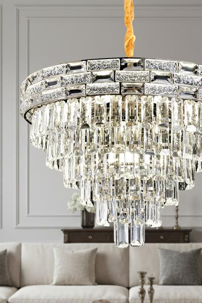 Suyolu Krom 50 cm Kristal Taşlı Modern Avize – Salon ve Oturma Odası