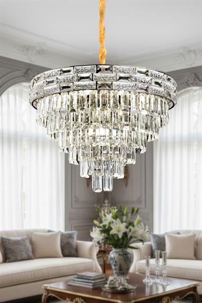 Suyolu Krom 60 cm Kristal Taşlı Modern Avize – Salon ve Oturma Odası