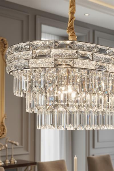 Suyolu Krom 80 cm Kristal Taşlı Modern Avize – Yemek Masası ve Salon