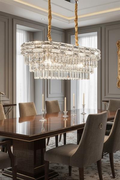 Suyolu Krom 80 cm Kristal Taşlı Modern Avize – Yemek Masası ve Salon