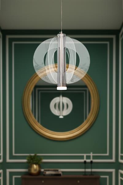 Tan 6 Krom LED Avize – Modern Halkalı Tasarım
