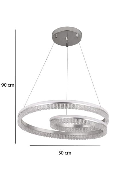 Tomris Krom LED Kristal Sarkıt Avize – Modern Halka Tasarım, Salon & Oturma Odası