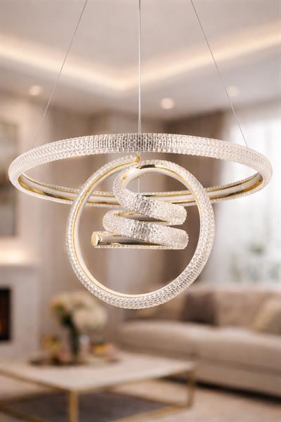 Town Avize – Kristal Detaylı Sarmal & Halka LED Avize