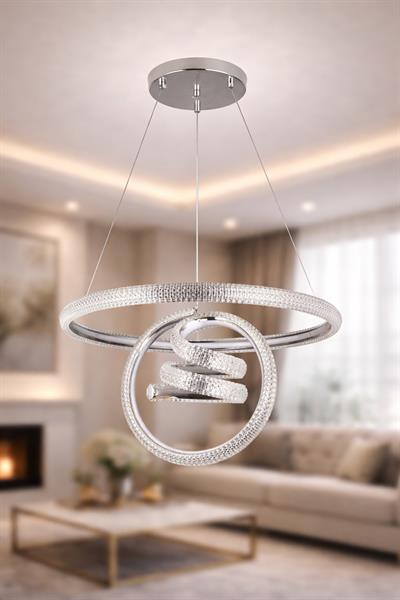 Town Avize | Kristal Detaylı Sarmal ve Halka Formlu LED Salon Avizesi