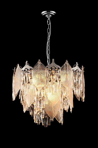 Yaprak Krom 60 cm Kristal Yaprak Detaylı Modern Avize – Salon Oturma Odası