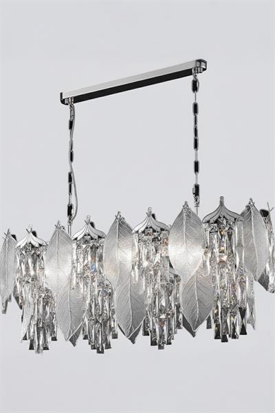 Yaprak Krom 90 cm Kristal Yaprak Detaylı Modern Avize – Yemek Masası Salon