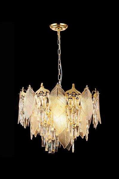 Yaprak Gold 50 cm Kristal Yaprak Detaylı Modern Avize – Salon Oturma Odası