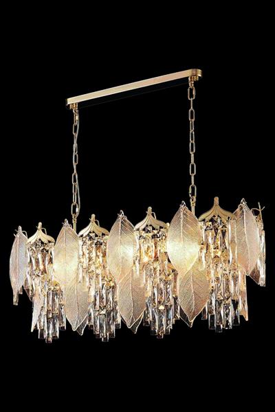 Yaprak Gold 90 cm Kristal Yaprak Detaylı Modern Avize – Yemek Masası Salon