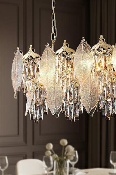 Yaprak Gold 90 cm Kristal Yaprak Detaylı Modern Avize – Yemek Masası Salon