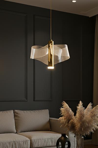 Yel Gold LED Avize – Modern Dalga Formlu Tasarım