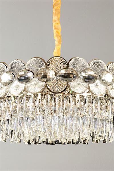 Zambak Krom 50 cm Kristal Taşlı Modern Avize – Salon ve Oturma Odası