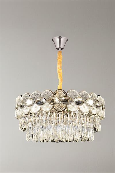 Zambak Krom 50 cm Kristal Taşlı Modern Avize – Salon ve Oturma Odası