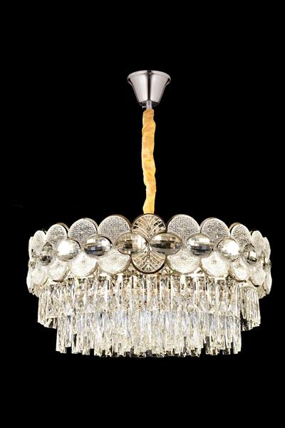Zambak Krom 50 cm Kristal Taşlı Modern Avize – Salon ve Oturma Odası