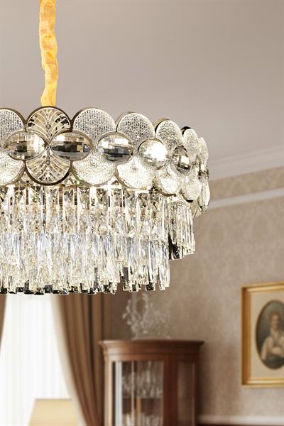 Zambak Krom 60 cm Kristal Taşlı Modern Avize – Salon ve Oturma Odası