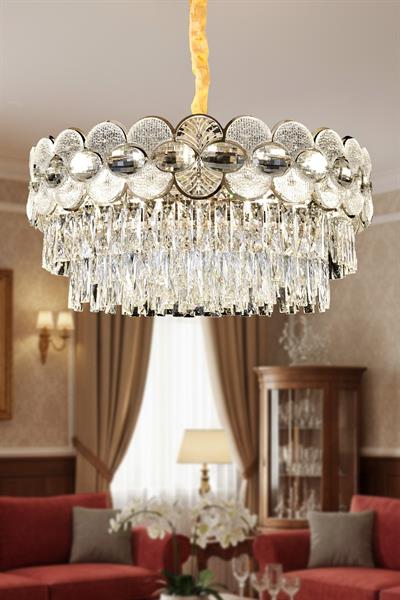 Zambak Krom 60 cm Kristal Taşlı Modern Avize – Salon ve Oturma Odası