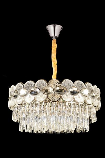 Zambak Krom 60 cm Kristal Taşlı Modern Avize – Salon ve Oturma Odası