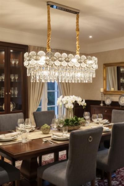 Zambak Krom 90 cm Kristal Taşlı Modern Avize