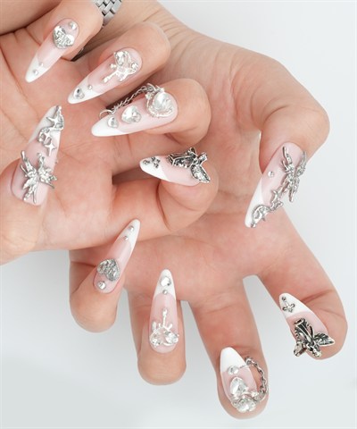 Angelic Charm Protez Jel Takma Tırnak - El Yapımı Kalıcı Oje Nail French Diamond Haç - NC101