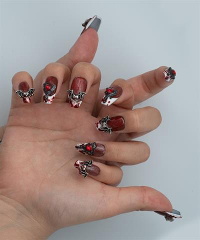 Bat Blood Protez Jel Takma Tırnak - El Yapımı Kalıcı Oje Nail Halloween - NC123