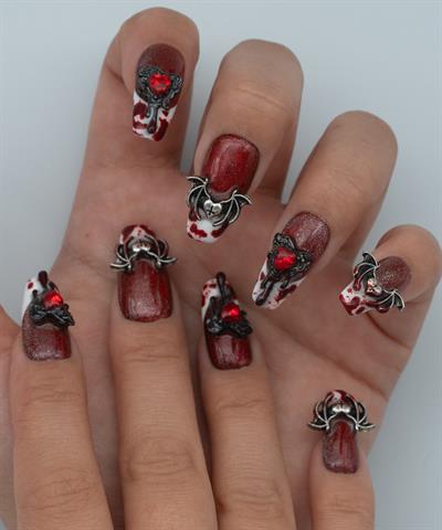 Bat Blood Protez Jel Takma Tırnak - El Yapımı Kalıcı Oje Nail Halloween - NC123
