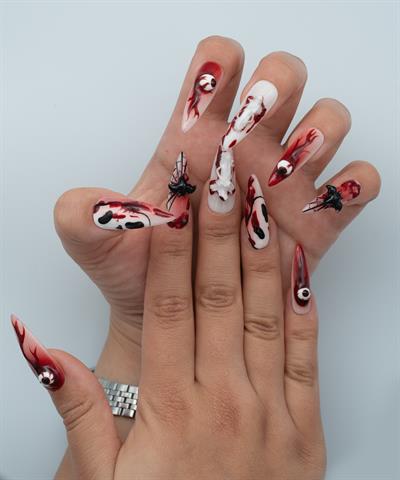 Eyes On Protez Jel Takma Tırnak -El Yapımı Kalıcı Oje Nail Art Ghostface Blood Halloween - NC124