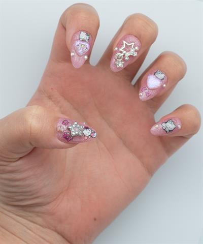 Kitty Cat Protez Jel Takma Tırnak - El Yapımı Kalıcı Oje Nail Art Star Charm Hello Sticker - NC137