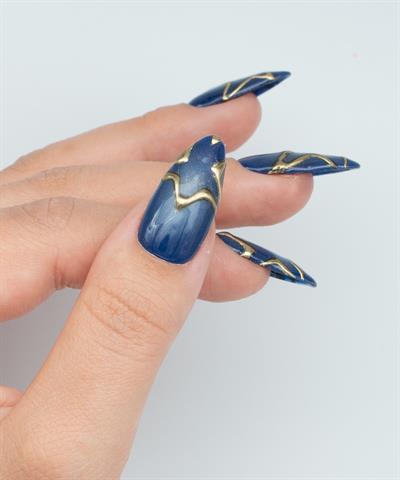 Starry Navy Protez Jel Takma Tırnak - El Yapımı Kalıcı Oje Nail Art Ombre Chrome - NC161