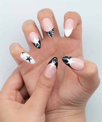 Old Stars Protez Jel Takma Tırnak - El Yapımı Kalıcı Oje Nail Art Y2K French Star Blooming - NC139