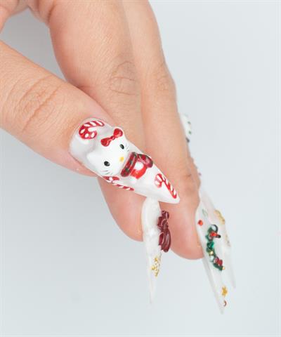 Helloo Kitty Protez Jel Takma Tırnak - El Yapımı Kalıcı Oje Nail Art Yılbaşı - NC175
