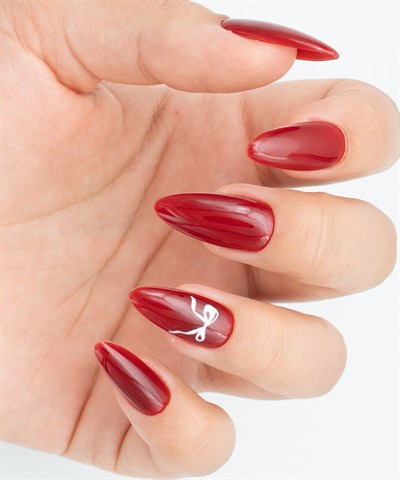 Lovely Red Ribbon Protez Jel Takma  Tırnak - El Yapımı  Kalıcı Oje 3D Nail Art Coquette - NC232