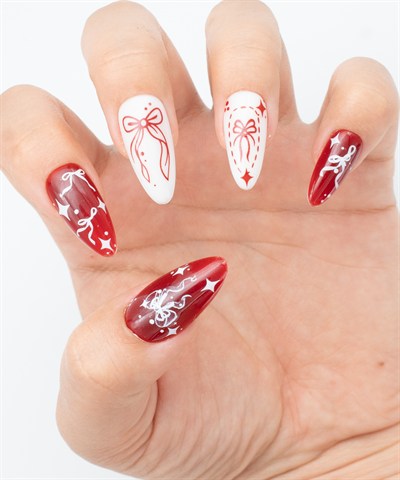 Lovely Ribbon Protez Jel Takma  Tırnak - El Yapımı  Kalıcı Oje 3D Nail Art Coquette - NC237
