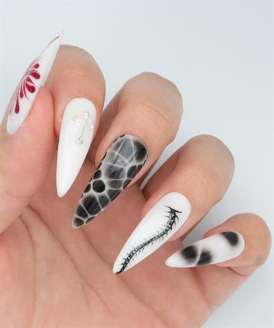 Retro Grunge Protez Jel Takma Tırnak -El Yapımı Kalıcı Oje Nail Art Gothic Charm -NC159