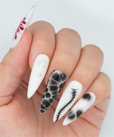 Retro Grunge Protez Jel Takma Tırnak -El Yapımı Kalıcı Oje Nail Art Gothic Charm -NC159