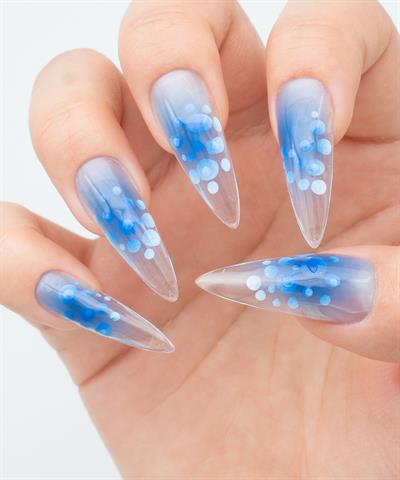 Clear Ocean Dots Protez Jel Takma Tırnak - El Yapımı Kalıcı Oje Nail Art - NC202