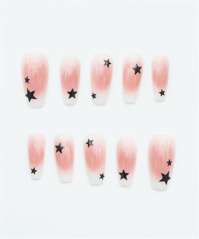 Starry Void Protez Jel Takma Tırnak - El Yapımı Kalıcı Oje Nail Art Ombre Star - NC215