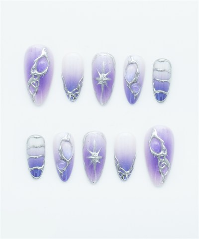 Purple Violet Aura Protez Jel Takma Tırnak - El Yapımı Kalıcı Oje Nail Art 3D- NC219